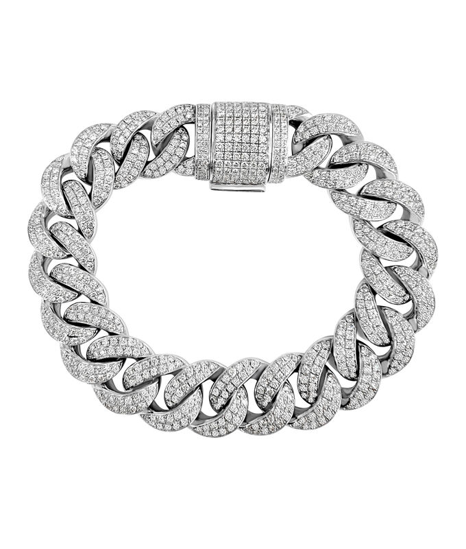 Men's 8" Lab Grown 9.5ctw. Diamond EF VS Cuban Link Bracelet in Sterling Silver image number null