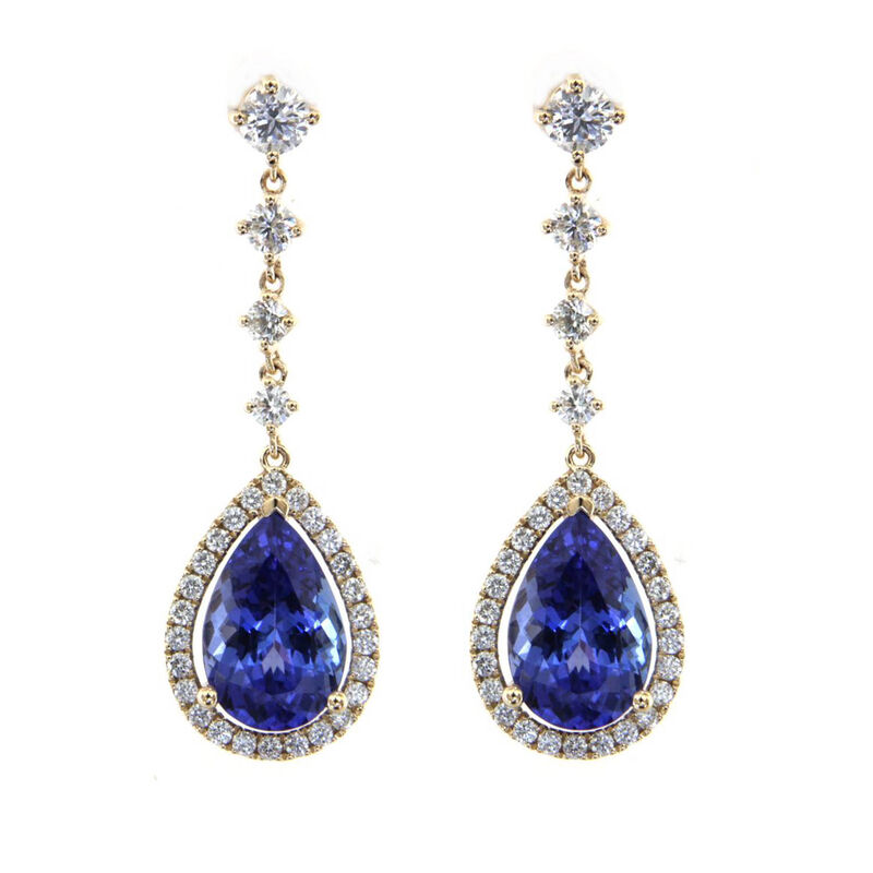 Pear-Shaped Tanzanite & Diamond Drop Earrings in 14k Yellow Gold image number null