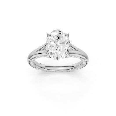 Oval Lab Grown Diamond 3 1/2ctw. Split Shank Engagement Ring with Round Diamond Accents in 14k White Gold