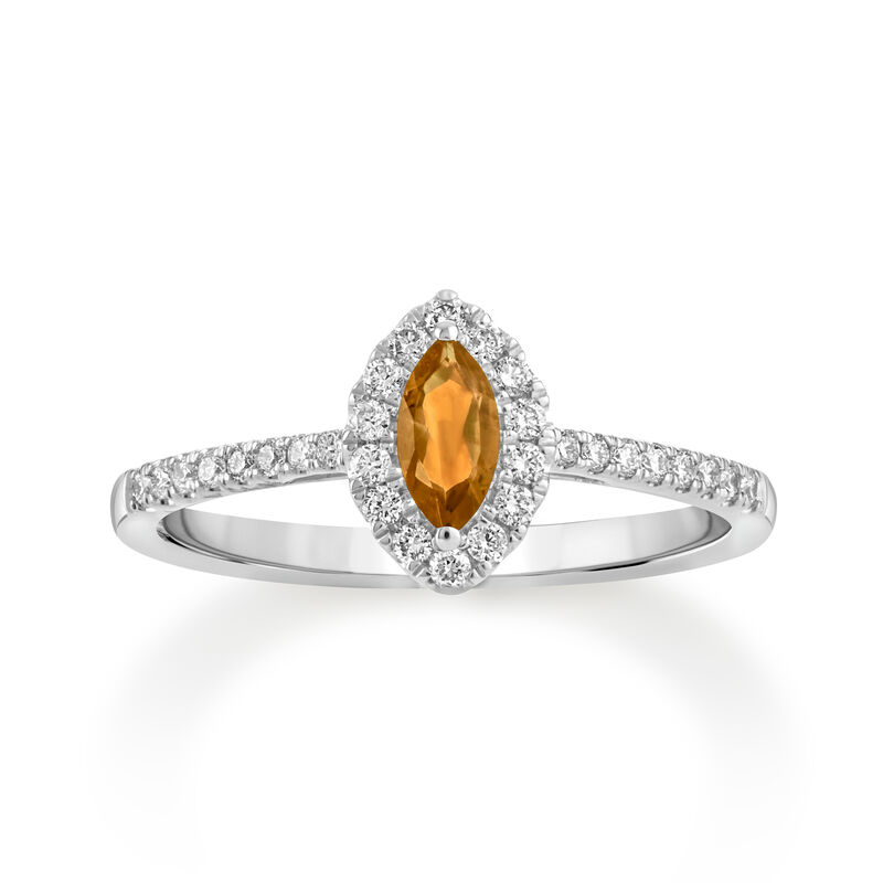 Marquise Citrine Halo Lab Grown Diamond Ring in Sterling Silver image number null
