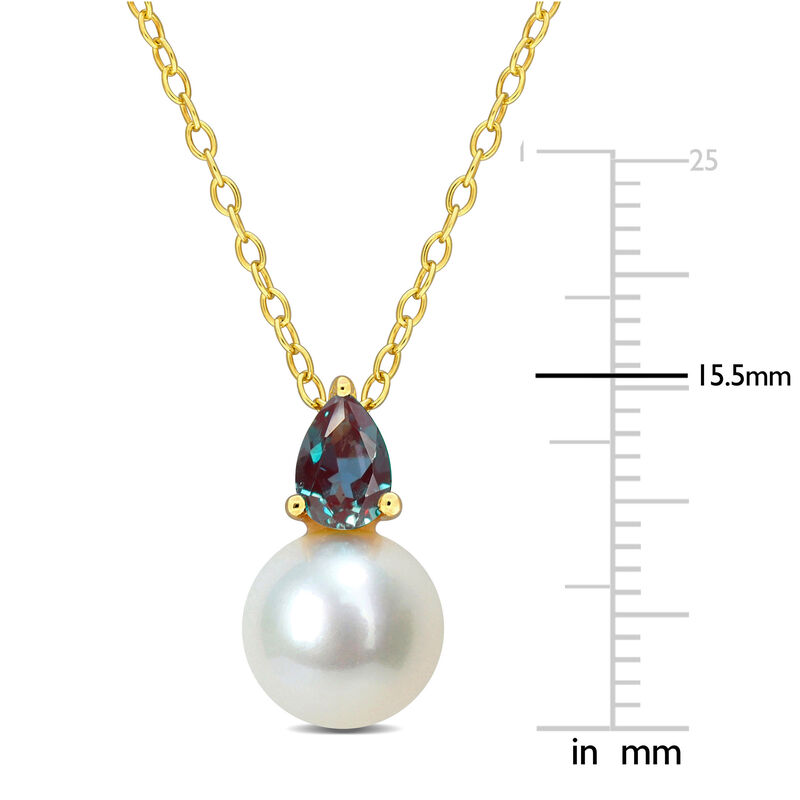 Created Alexandrite & Freshwater Cultured Pearl Necklace in Gold Plated image number null