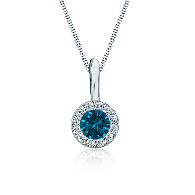 Blue & White Diamond 1/4ctw. Halo Pendant in 14k White Gold image number null