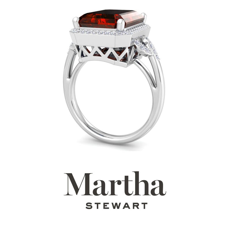 Martha Stewart Emerald Cut Ruby and Lab Grown Diamond Halo Ring in Sterling Silver image number null