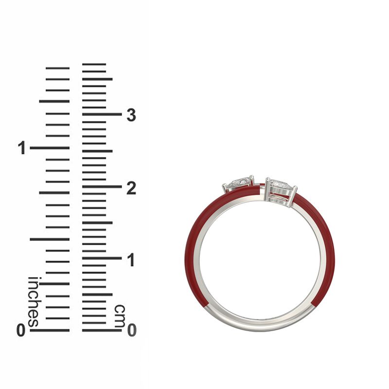 Pear-Shaped Lab Grown Diamond Red Ceramic Wrap Around Ring in Sterling Silver image number null