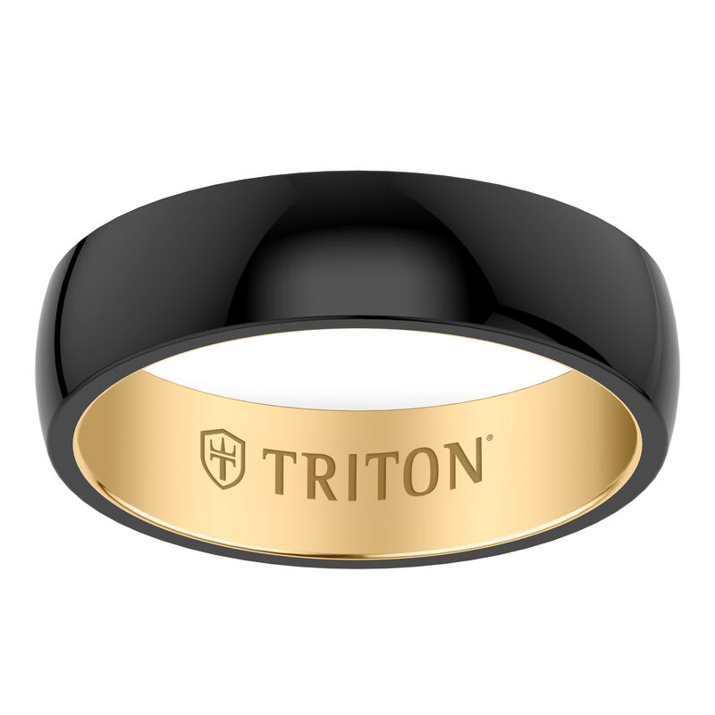 Black and Yellow Accented Comfort Fit Tungsten Band 6mm image number null