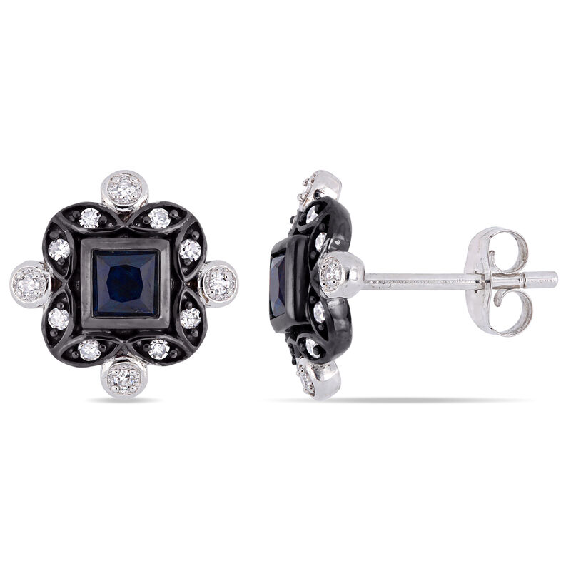 Everly Diamond & Blue Sapphire Stud Earrings in 10k White Gold image number null