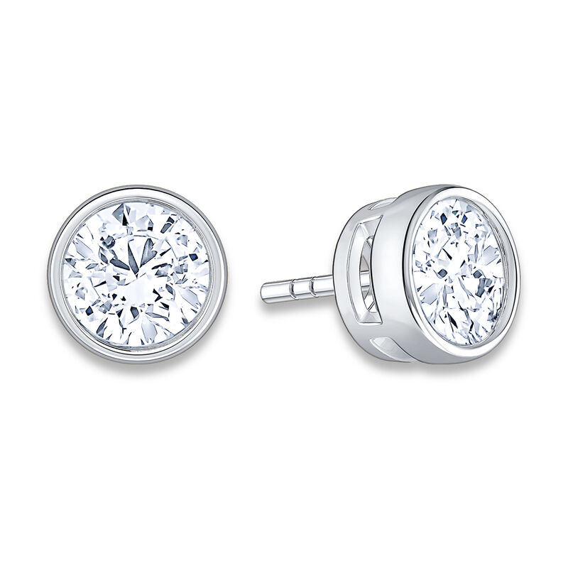 Brilliant-Cut Lab Grown 2ctw. GH SI1 Diamond Bezel Stud Earrings in 14k White Gold image number null