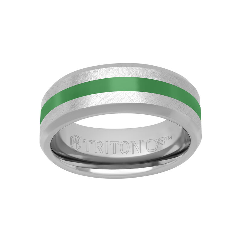 Triton 8mm Gray Tungsten Band with Crystalline Finish and Green Ceramic Inlay image number null
