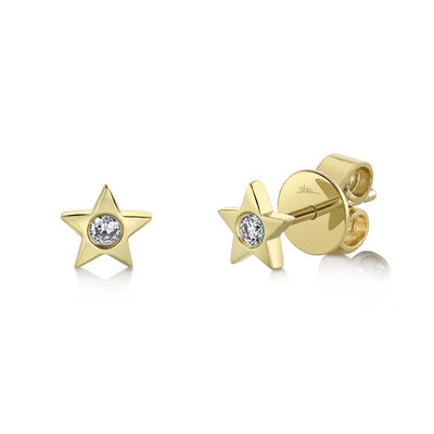 Shy Creation 0.06 ctw Diamond Star Stud Earrings in 14k Yellow Gold