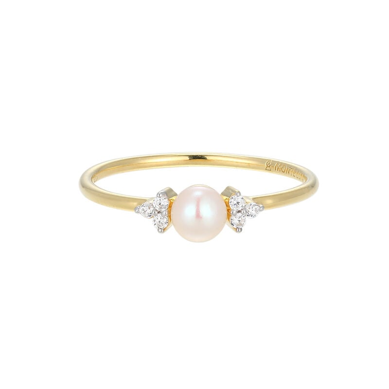 White Pearl & Lab Grown Diamond Ring in Gold Plated Sterling Silver image number null