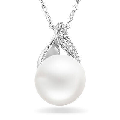 Pearl Diamond Pendant in 10k White Gold