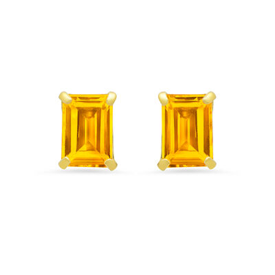 Emerald-Cut Citrine Solitaire Stud Earrings in 14k Yellow Gold