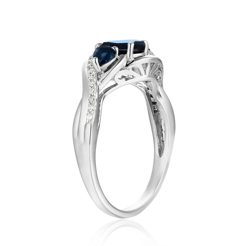 Oval Three-Stone Plus Blue Sapphire & Diamond Ring in 10k White Gold image number null