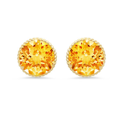 Citrine Roped Halo Stud Earrings in 14k Yellow Gold
