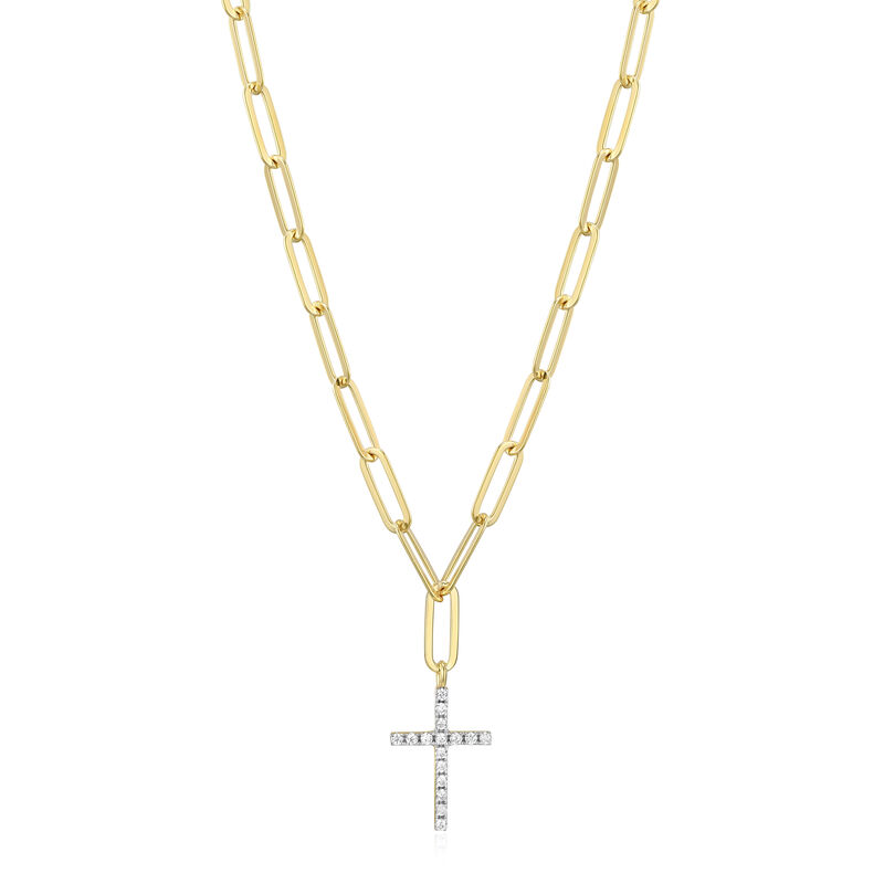 Lab Grown Diamond Cross Chain Necklace in Gold Plated Sterling Silver image number null