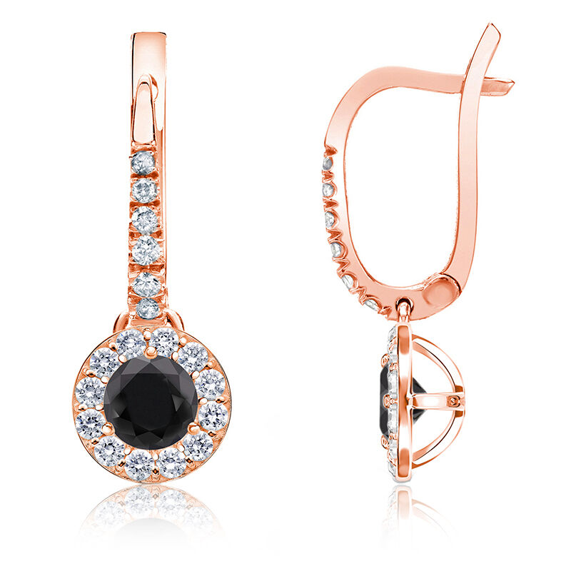 Black Diamond Halo ½ct. Drop Earrings in 14k Rose Gold image number null