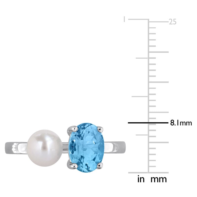 Blue Topaz & Freshwater Cultured Pearl Ring in Sterling Silver image number null
