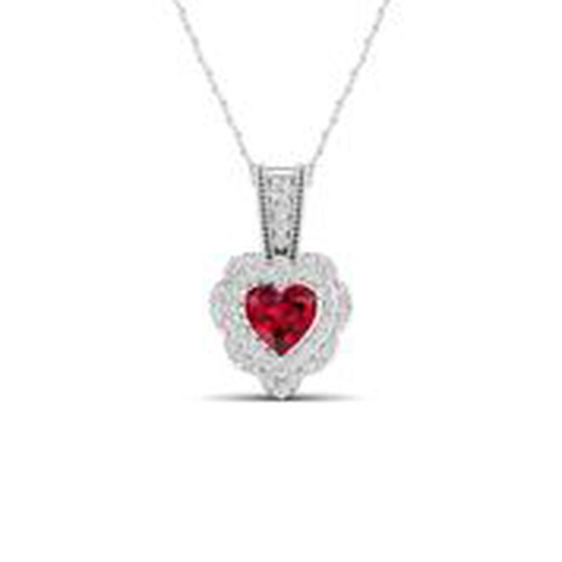 Created Ruby & White Sapphire Heart Pendant in Sterling Silver image number null