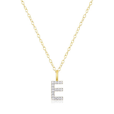 Lab Grown Diamond Letter E Initial Pendant Necklace in 14k Yellow Gold Plated Sterling Silver