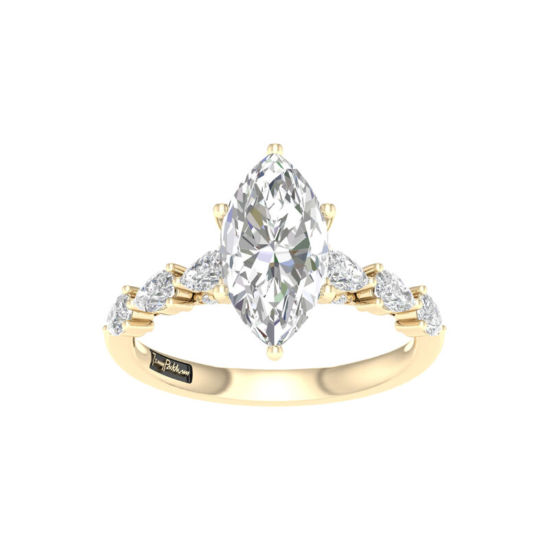 Marquise Lab Grown Diamond 2 3/4ctw. Horizontal Engagement Ring with Pear and Round Diamonds in 14k Yellow Gold image number null