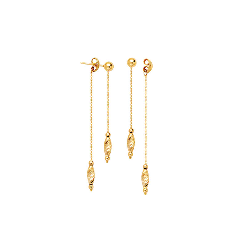Front-Back Stud Drop Oval Bead Earrings in 14K Yellow Gold image number null