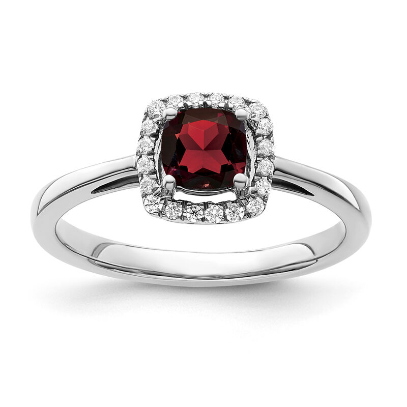 Cushion-Cut Garnet & Diamond Halo Ring in Sterling Silver image number null