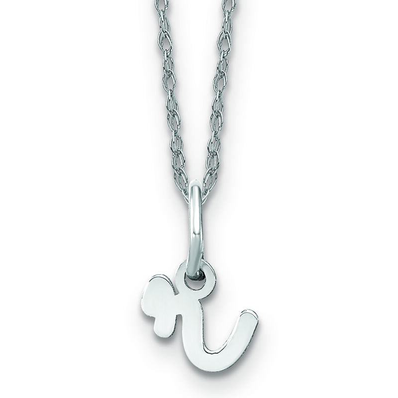 Script R Initial Necklace in 14k White Gold image number null