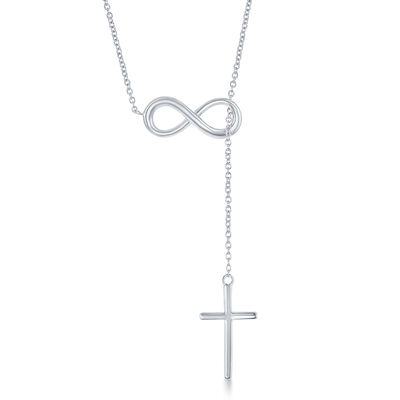 Lariat Infinity Loop & Hanging Cross Charm Necklace