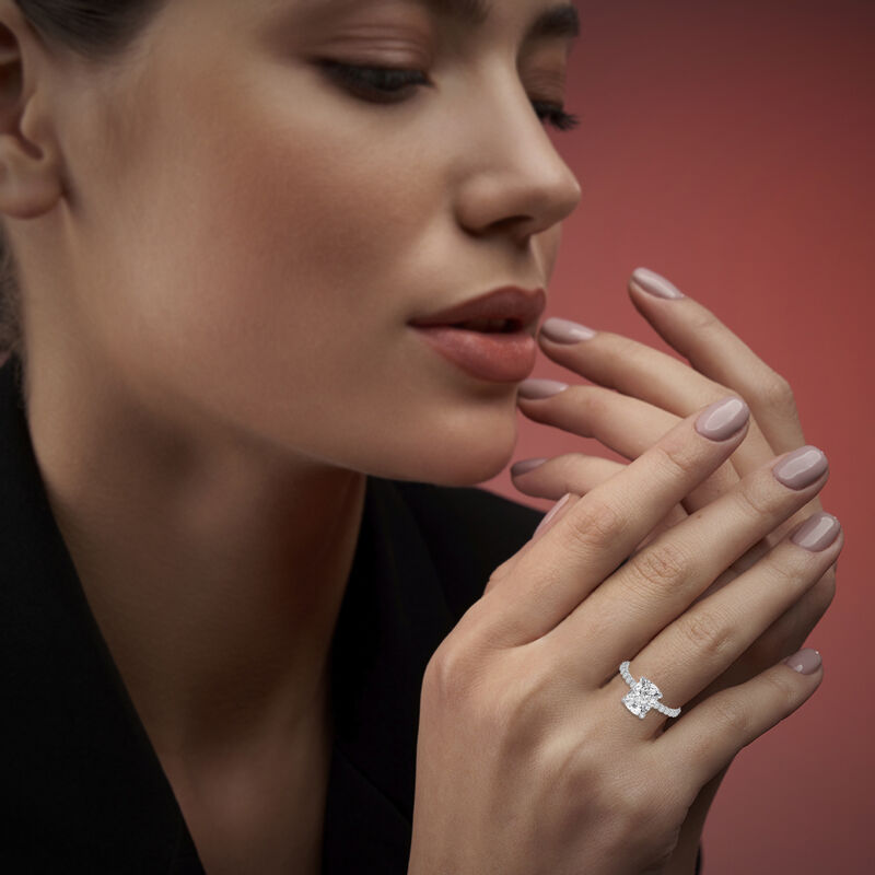 Elongated Cushion Lab Grown Diamond 3 3/4ctw. Classic Engagement Ring in 14k White Gold image number null