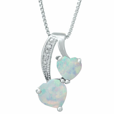 Heart Created Opal Diamond Sterling Silver Pendant