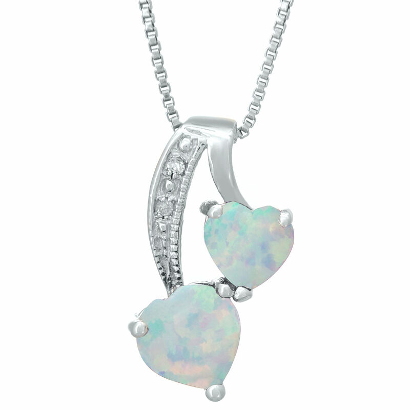 Heart Created Opal Diamond Sterling Silver Pendant 18" image number null