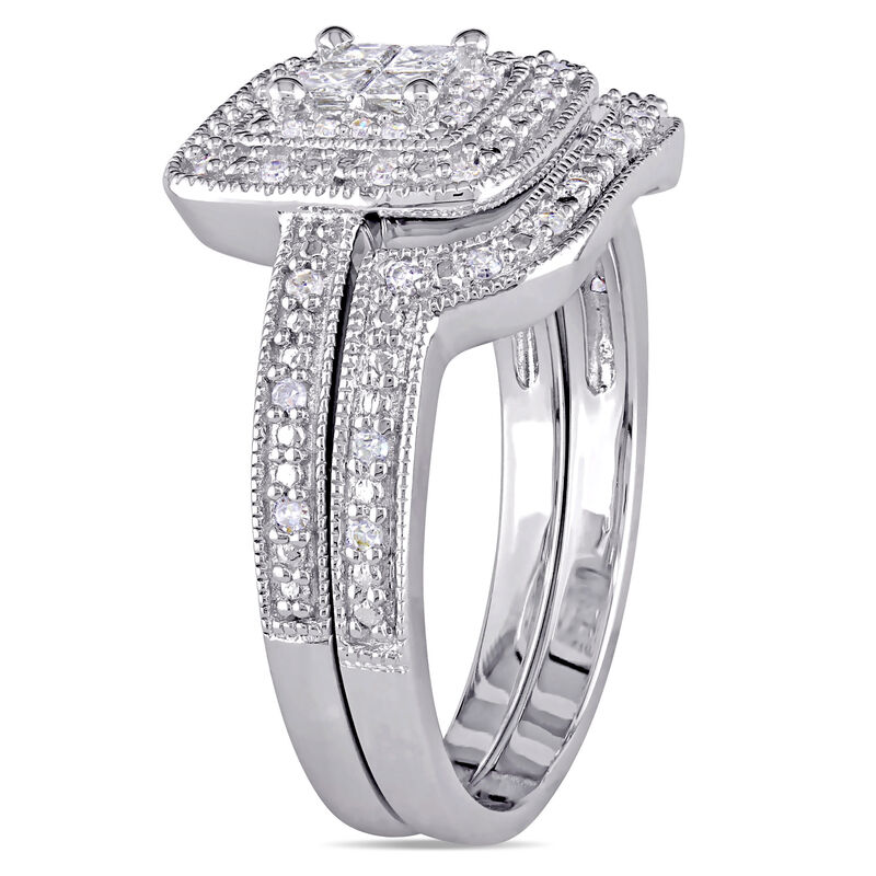 Princess-Cut 1/3ctw Diamond Quad and Round Bridal Set in Sterling Silver image number null