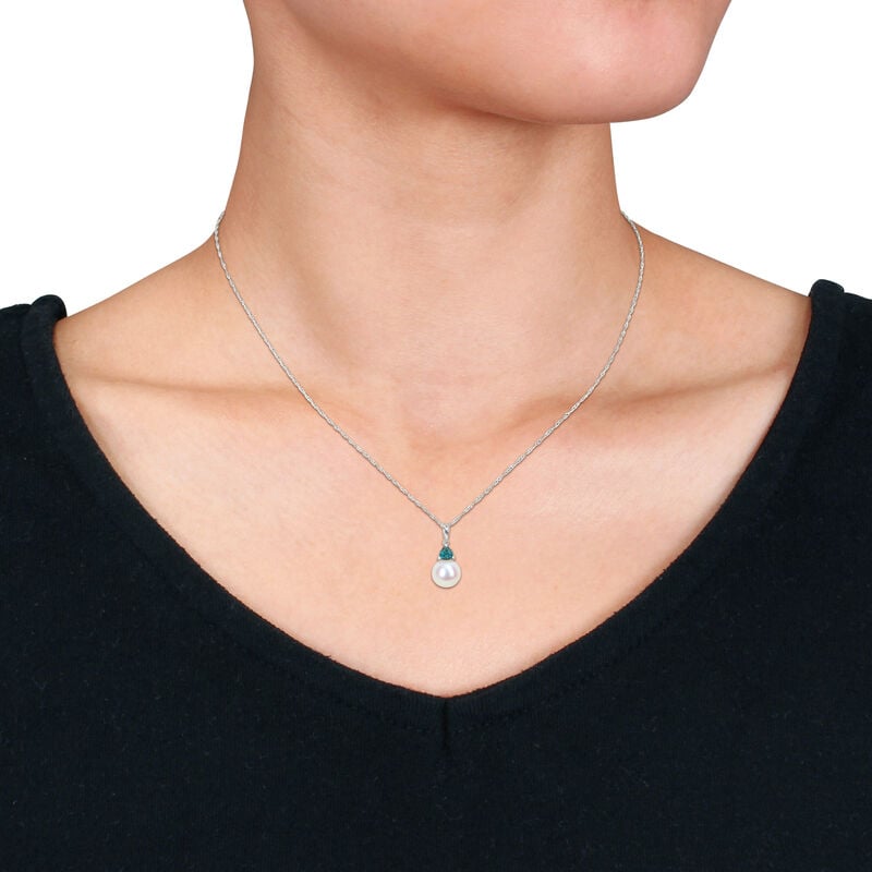 Created Alexandrite & Freshwater Cultured Pearl Necklace in 10k White Gold image number null