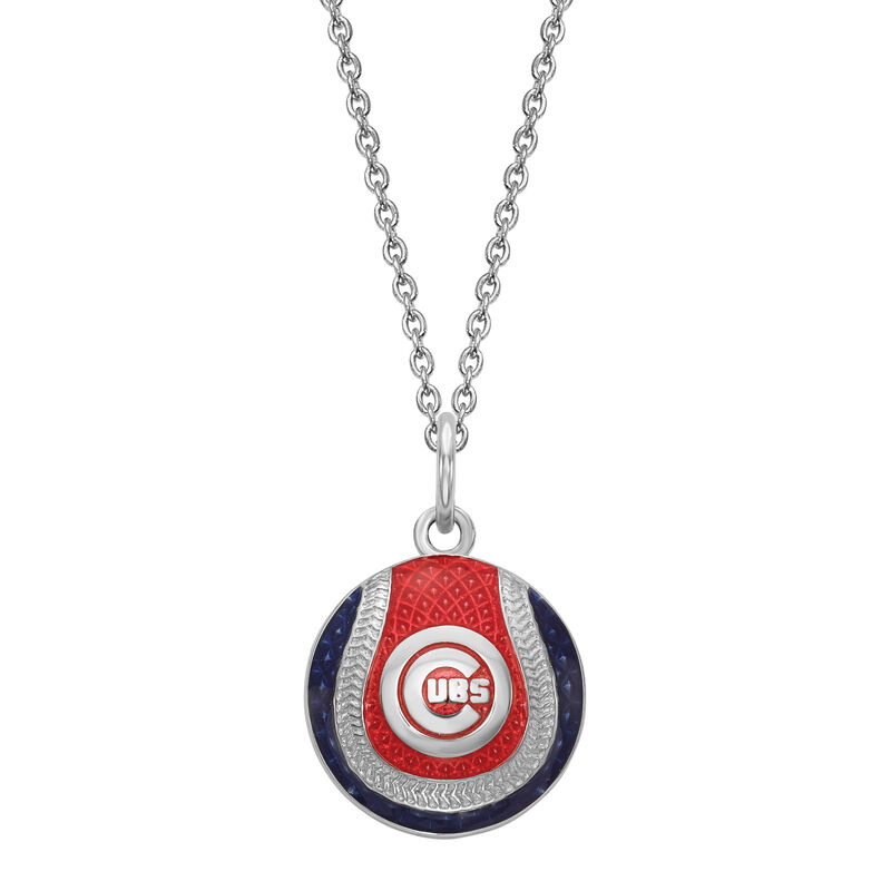 Chicago Cubs Domed Enameled Baseball Charm Necklace in Sterling Silver image number null