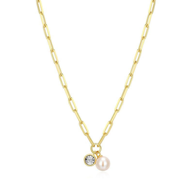 Freshwater Cultured Pearl & Lab Grown Diamond Necklace in Sterling Silver image number null