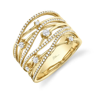 Shy Creation Crossover Pattern Diamond Fashion Ring 0.49 ctw in 14k Yellow Gold