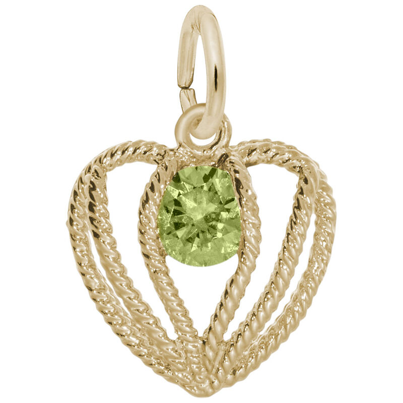 August Birthstone Held in Love Heart Charm in 14k Yellow Gold image number null