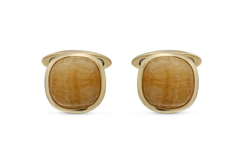 Yellow Lace Agate Stone Cufflinks in Sterling Silver & 14k Yellow Gold Plating image number null