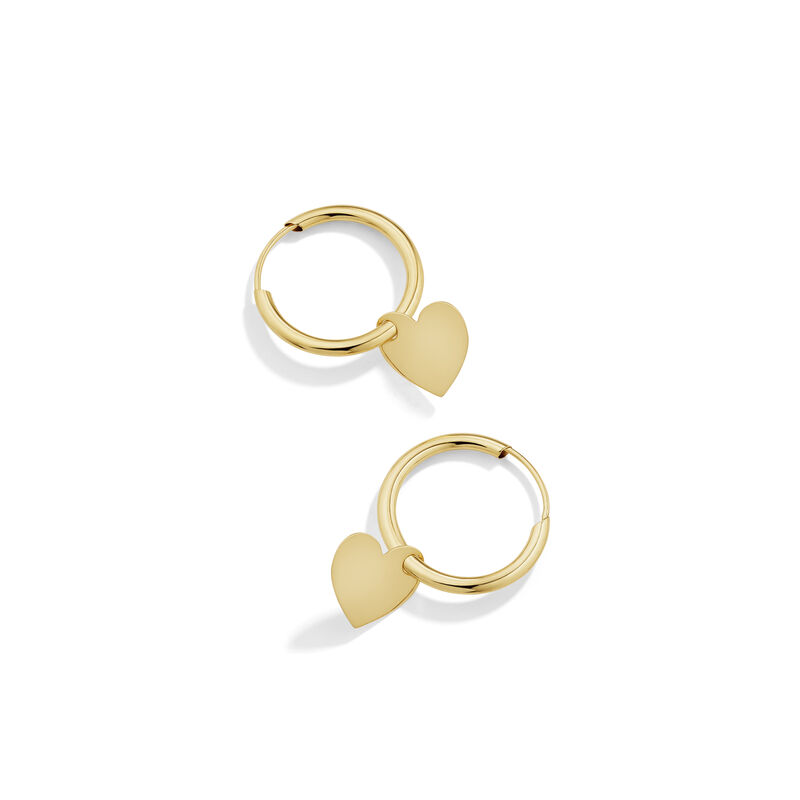 Polished Heart Dangle Hoops in 14k Yellow Gold image number null