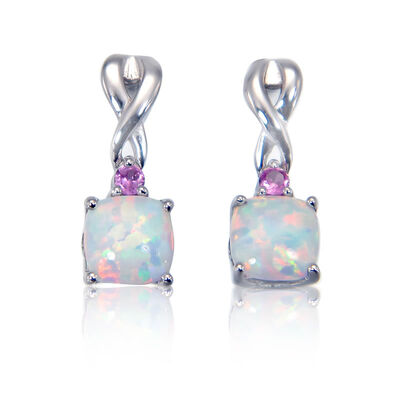 Created Opal & Created Pink Sapphire Drop Twist Earrings