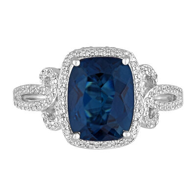 Cushion-Cut London Blue Topaz & Diamond Ring in 10k White Gold