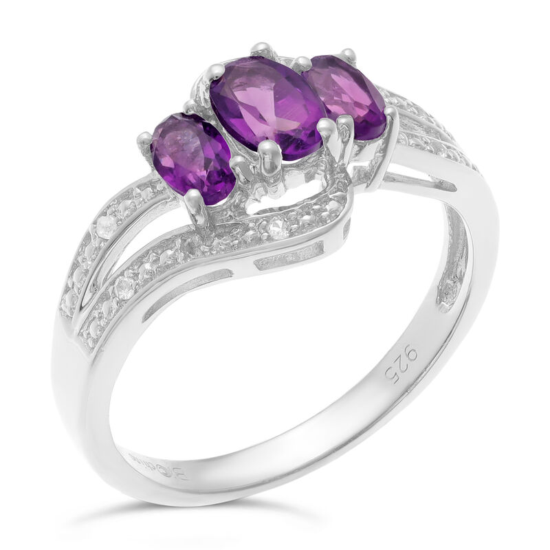 Triple Oval Amethyst and White Topaz Ring in Sterling Silver  image number null