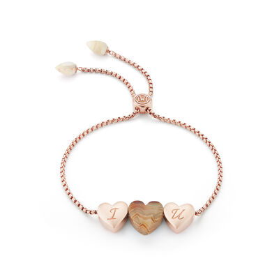 Lace Agate "I Love You" Bolo Adjustable Bracelet in Sterling Silver & 14k Rose Gold Plating