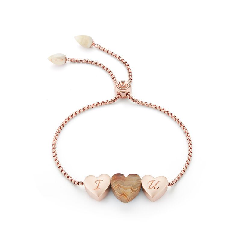Lace Agate "I Love You" Bolo Adjustable Bracelet in Sterling Silver & 14k Rose Gold Plating image number null