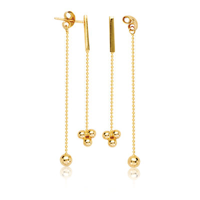 Front-Back Staple with Dangle Bead Earrings in 14k Yellow Gold