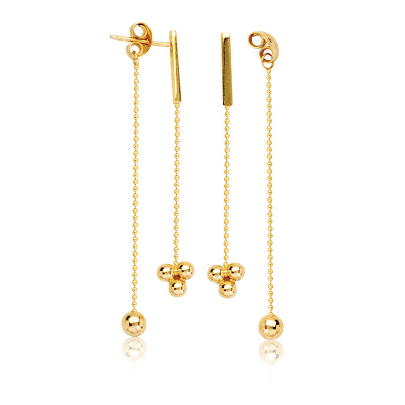 Front-Back Staple with Dangle Bead Earrings in 14k Yellow Gold image number null