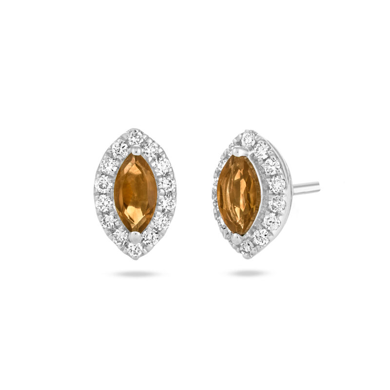 Marquise Citrine Halo Lab Grown Diamond Earrings in Sterling Silver image number null