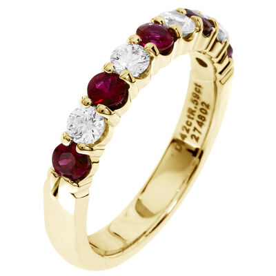 Diamond & Ruby Prong Set 0.55ctw. Band in 14k Yellow Gold