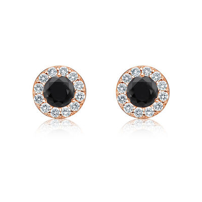 Black Diamond 1/4ct. t.w. Halo Stud Earrings in 14k Rose Gold
