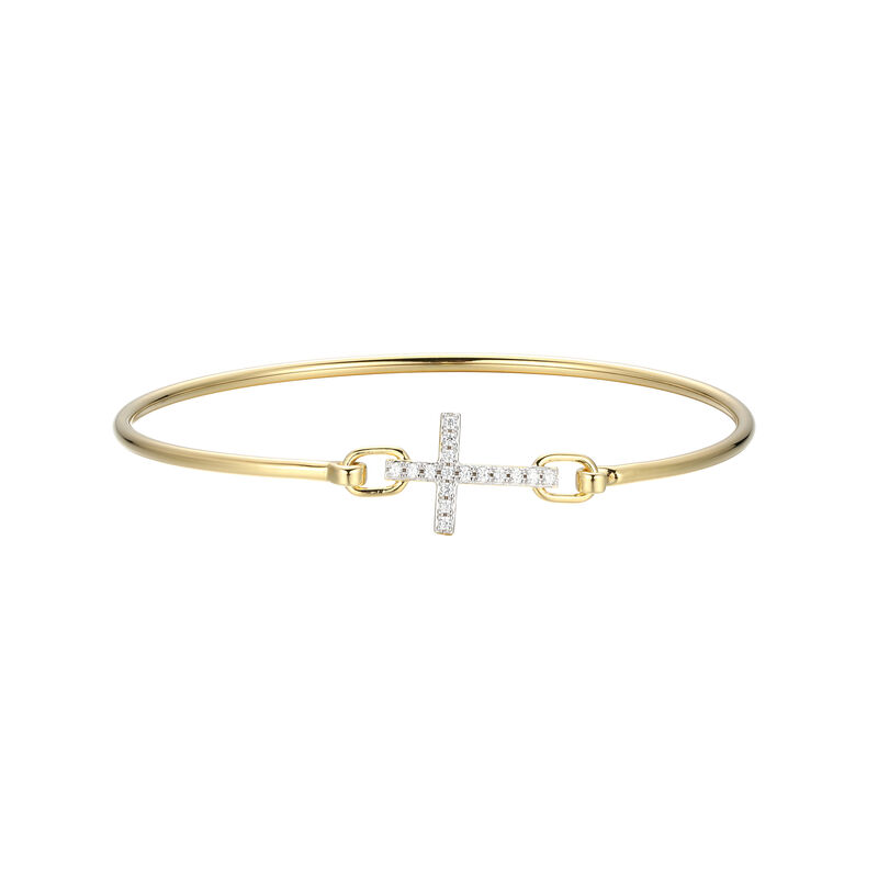 Lab Grown Diamond Cross Bangle Bracelet in Gold Plated Sterling Silver image number null